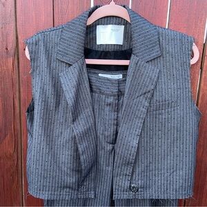 Brand Unique - Women's - Two piece gray pinstripe/blk rhinestone vest set